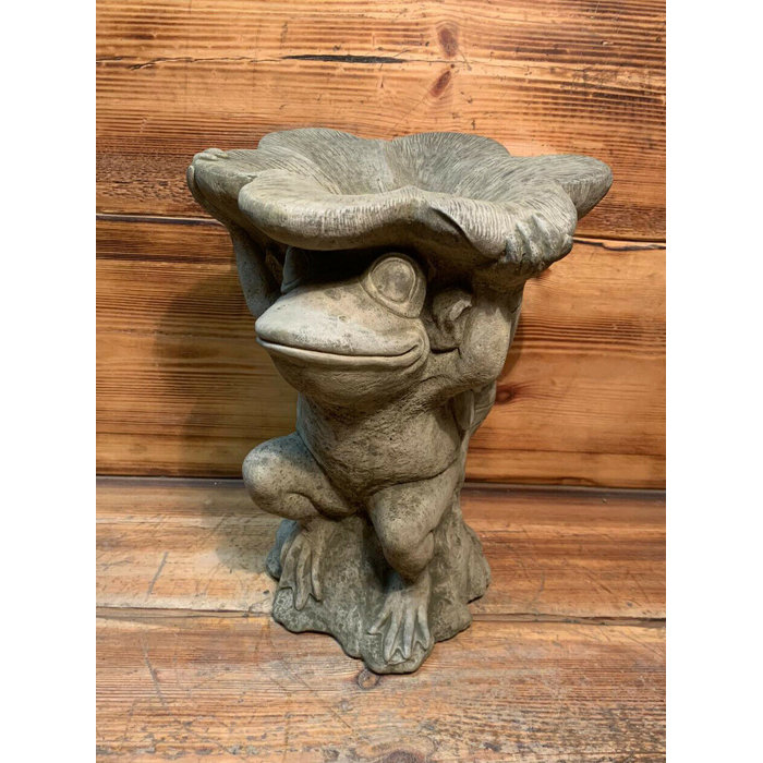 Maturi Rowden Stone Garden Frog Toad Lily Bird Bath Statue Ornament